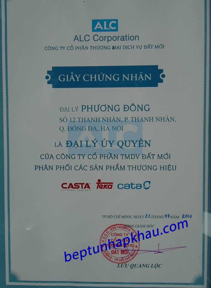 Chứng nhận đại lý bếp điện từ Teka